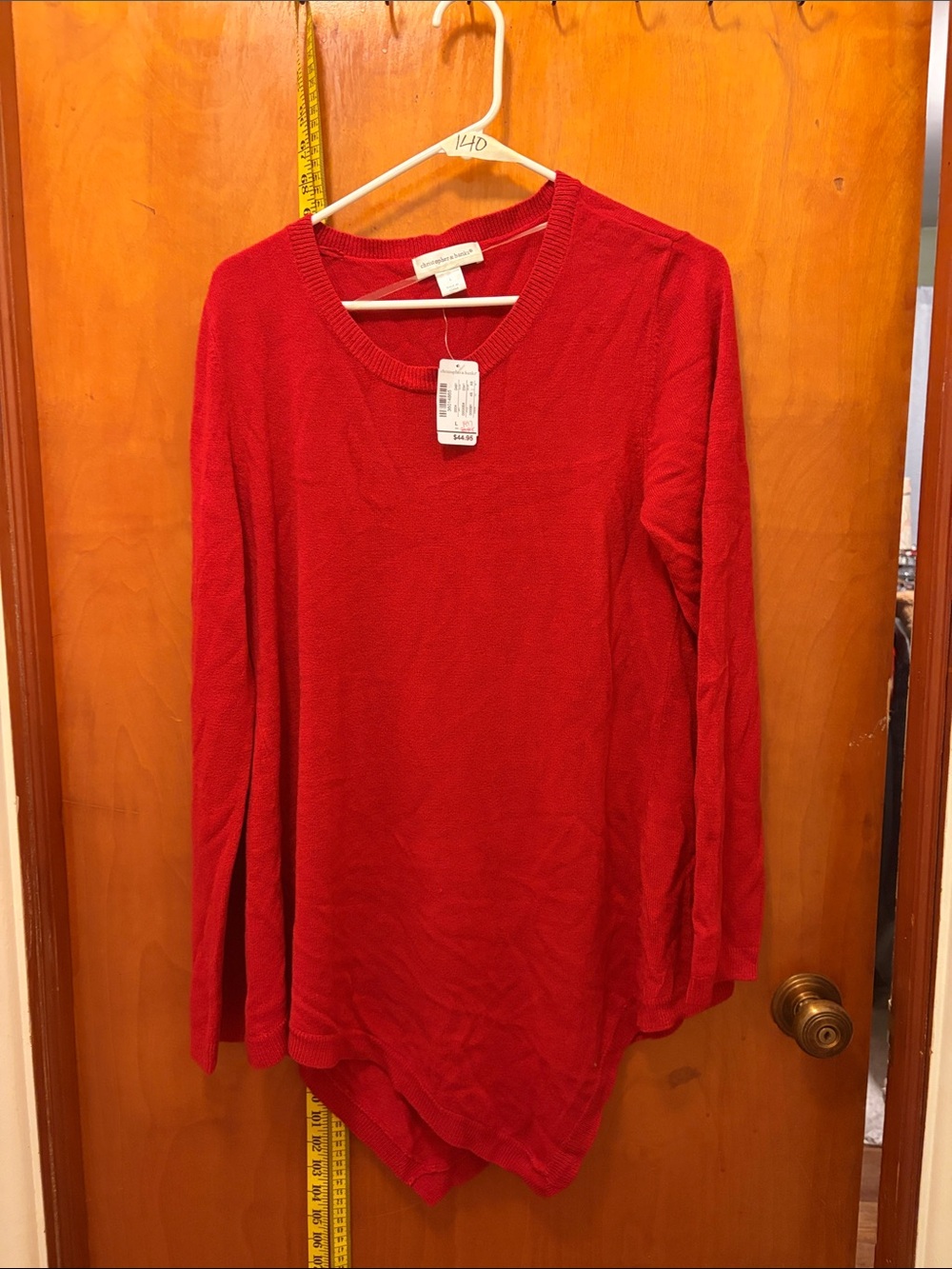 Christopher & Banks Red Asymmetrical Hem Long-Sleeve Tunic Sweater